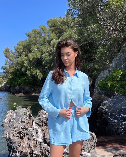 Amara Linen Blue Blouse